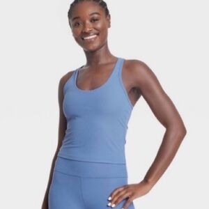All In Motion Blue Ribbed Racerback Cropped Support Tank Small NWT